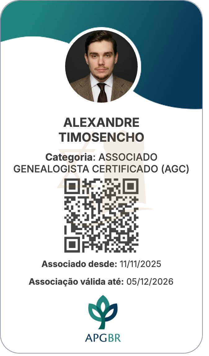 Carteira de Associado Genealogista Certificado APGBR