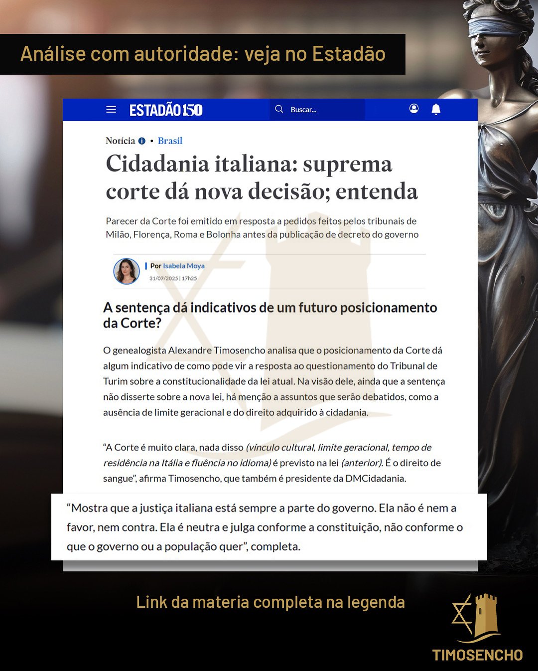 Matéria do Estadão sobre cidadania italiana
