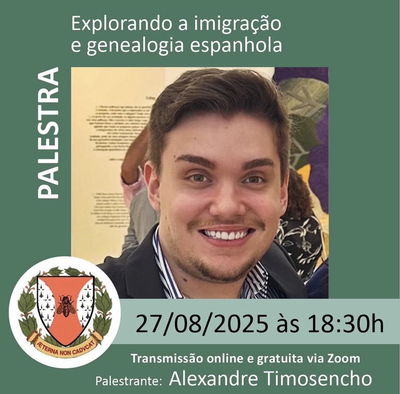 Cartaz da palestra Explorando a imigração e genealogia espanhola